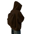Men Backpack Sweatshirt Coat Long Sleeve Zipper Closure Hoodie with Schoolbag Design Solid Color Loose Fit Outerwear