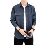 New Men's Denim Shirt Pure Cotton Washed Fashion Top Youth Style Japanese Design Autumn Collection Slim Fit Long Sleeve Casua...