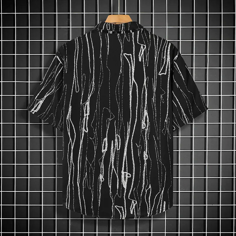 Stay Cool in Style with Our Black Patterned Short Sleeve Men's Shirt