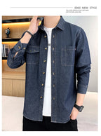 New Men's Denim Shirt Pure Cotton Washed Fashion Top Youth Style Japanese Design Autumn Collection Slim Fit Long Sleeve Casua...