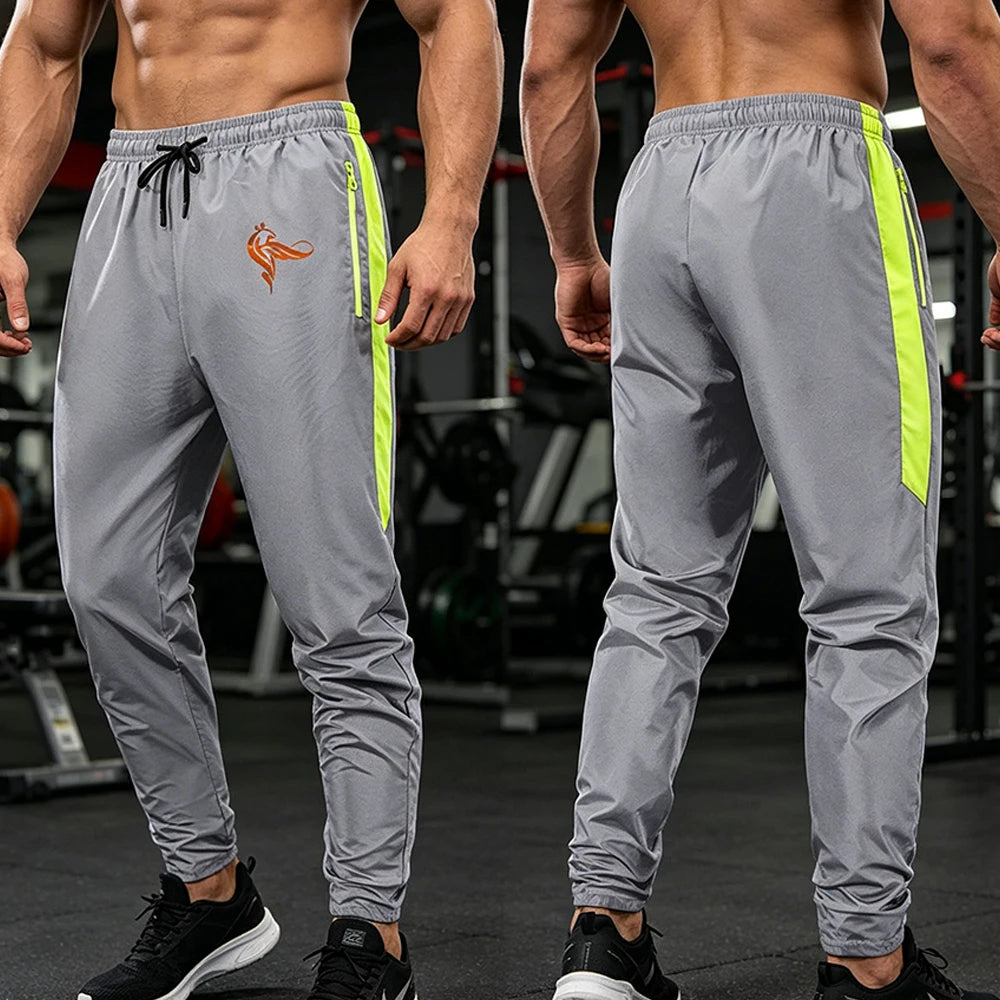 Men's Athletic Pants with Side Stripe Phoenix Print with Elastic Drawstring Waist and Zipper Pockets for Gym Training Running