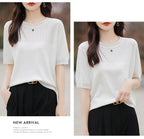 Women Sweater Short Sleeve Spring Summer O-neck Bottoming Shirts Casual Korean Knitted Pullovers Solid Loose Hollow Out Jumpers