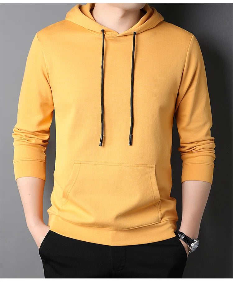 Spring Autumn Thin Pure Cotton Hoodie Men's Slim Fit Korean Sle Trendy  Color Long Sve T-irt Casual Comfortable