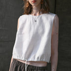 100% Linen Tank Top Women 2026 Summer Breathable Short Tops Sleeveless Casual Loose Cotton Linen Drawstring Crop Tops