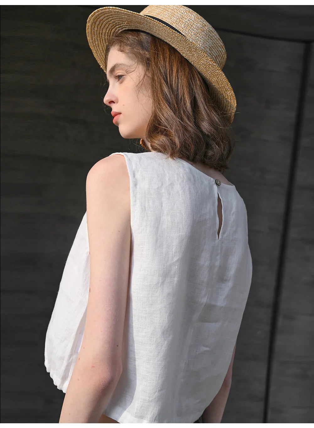 100% Linen Tank Top Women 2026 Summer Breathable Short Tops Sleeveless Casual Loose Cotton Linen Drawstring Crop Tops