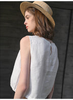 100% Linen Tank Top Women 2026 Summer Breathable Short Tops Sleeveless Casual Loose Cotton Linen Drawstring Crop Tops