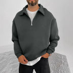2025 New Men's Double-sided Fleece Half-Zip Casual Hoodie Jacket Autumn Winter Polyester Fiber Sporty Loose Fit Fashion Urban