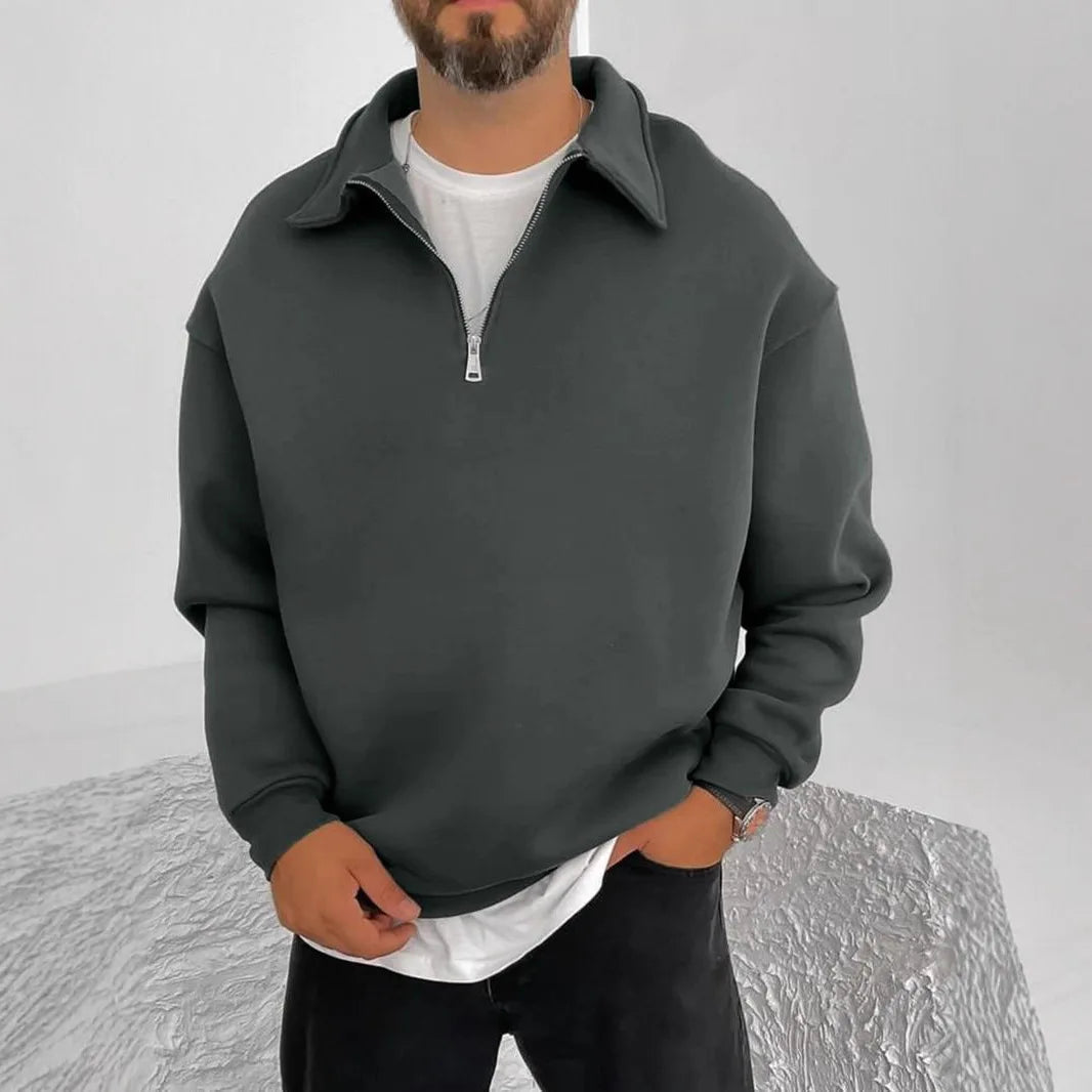 2025 New Men's Double-sided Fleece Half-Zip Casual Hoodie Jacket Autumn Winter Polyester Fiber Sporty Loose Fit Fashion Urban