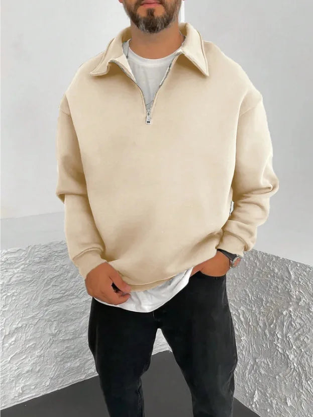2025 New Men's Double-sided Fleece Half-Zip Casual Hoodie Jacket Autumn Winter Polyester Fiber Sporty Loose Fit Fashion Urban