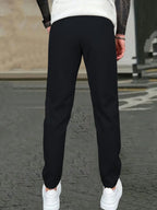 Men's Solid Color Drawstring Waist Casual Pants Regular Fit Comfy Trousers with Pockets for Spring And Fall