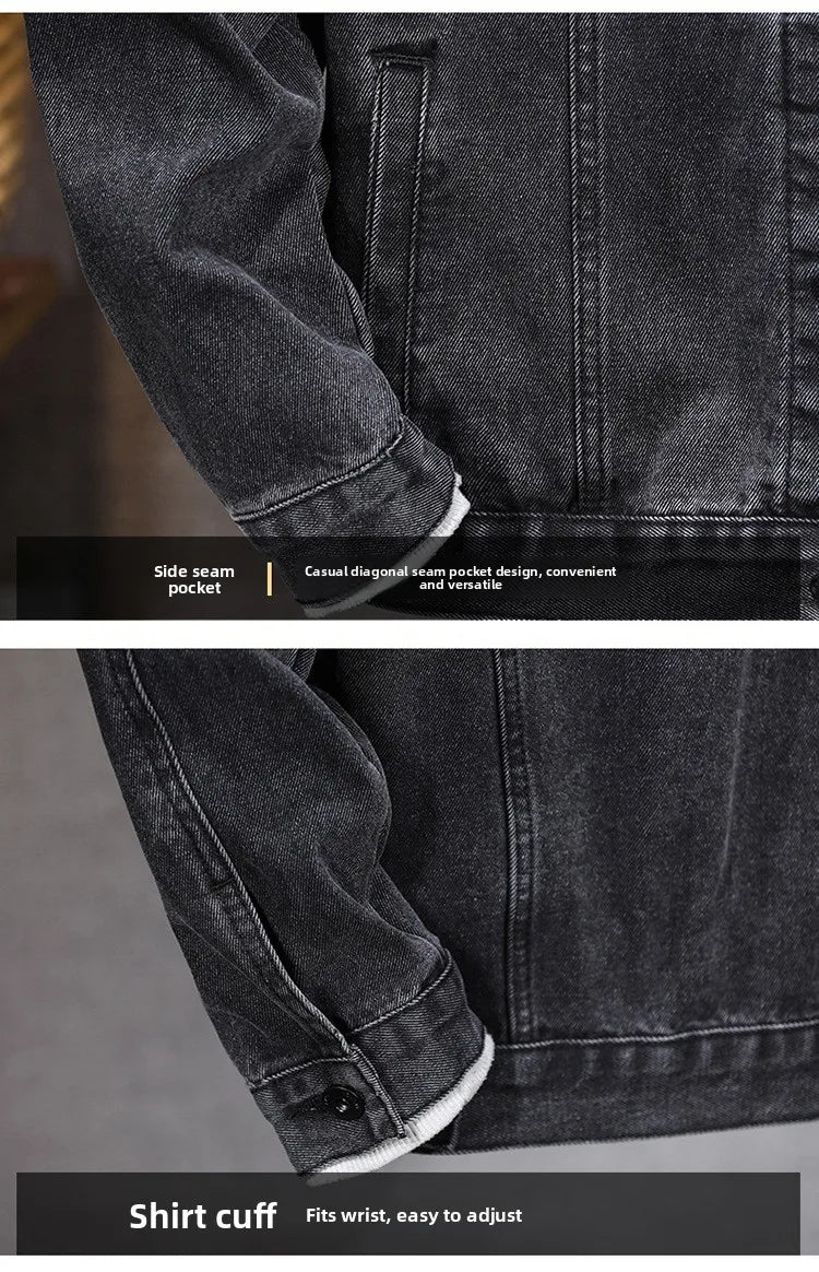 Casual Men's Denim Jacket Spring Autumn American Simple Trendy Hoodie Detachable Breathable Wear Resistant Windproof Sweat AB...