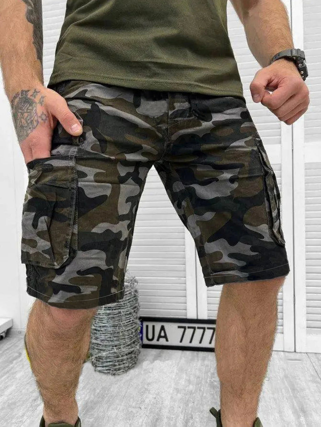 Summer new men's fashionable workwear shorts, outdoor casual camouflage shorts, five quarter pants for men