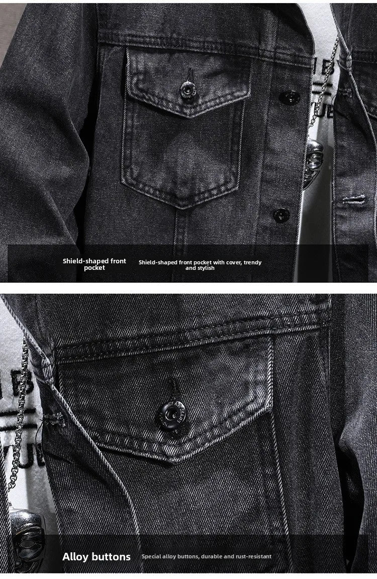 Casual Men's Denim Jacket Spring Autumn American Simple Trendy Hoodie Detachable Breathable Wear Resistant Windproof Sweat AB...