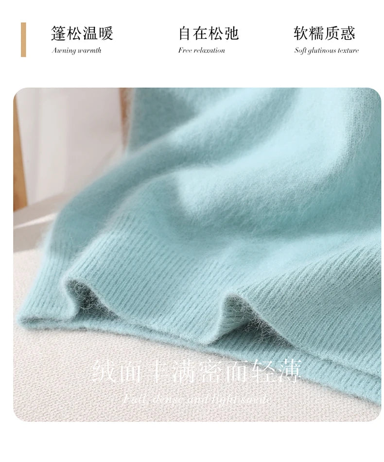 Women's 100% pure mink cashmere V-neck sweater T-shirt solid color knitted fashionable versatile short sleeved pullover sweater