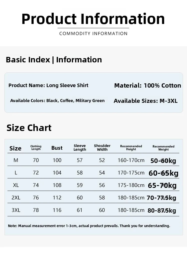 Men's Pure Cotton Long Sleeve Shirt Vintage Workwear Simple Style Autumn Winter New Arrival Casual Versatile Top Youth Fashion