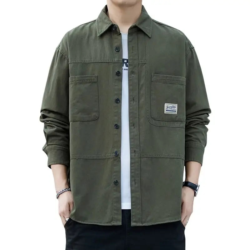Men's Pure Cotton Long Sleeve Shirt Vintage Workwear Simple Style Autumn Winter New Arrival Casual Versatile Top Youth Fashion