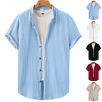 Casual Summer Shirt Men's Stand Collar Short Sleeve Light Maturity Leisure T-Shirt Open Cardigan Polyester Quick Dry Anti-Def...