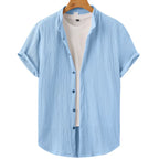 Casual Summer Shirt Men's Stand Collar Short Sleeve Light Maturity Leisure T-Shirt Open Cardigan Polyester Quick Dry Anti-Def...