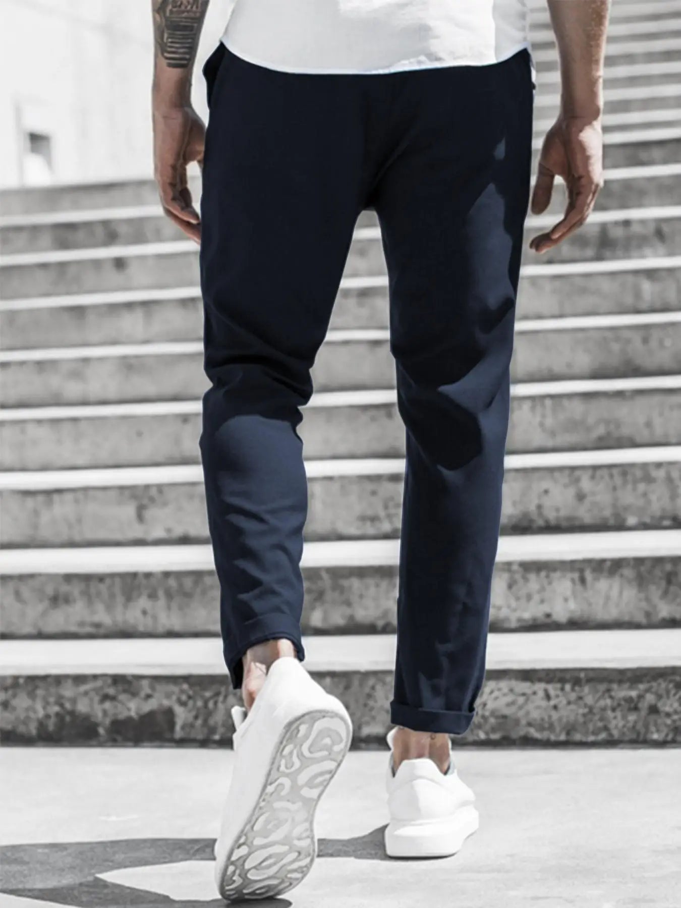 Men's Solid Color Casual Pants with Drawstring Waist Regular Fit Comfy Trousers with Pockets for Spring And Fall