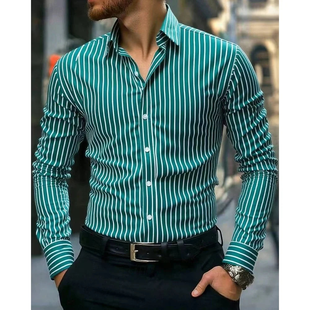 Men's Shirt Casual Shirt Button up Shirt Long Sleeve Vertical Stripes Lapel Daily Clothing Apparel Fashion Casual Comfortable