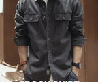 Retro American Workwear Long Sleeve Men's Denim Shirt Jacket Autumn Loose Hunting Style Casual Fashion Outerwear Coat