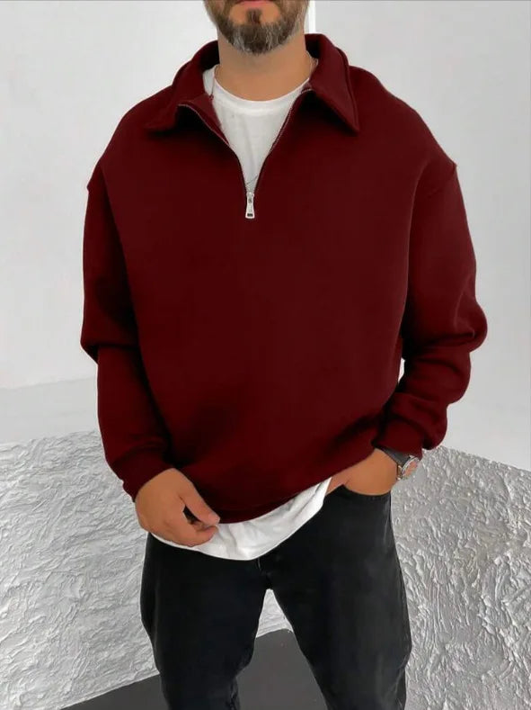 2025 New Men's Double-sided Fleece Half-Zip Casual Hoodie Jacket Autumn Winter Polyester Fiber Sporty Loose Fit Fashion Urban