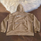 Men Backpack Sweatshirt Coat Long Sleeve Zipper Closure Hoodie with Schoolbag Design Solid Color Loose Fit Outerwear