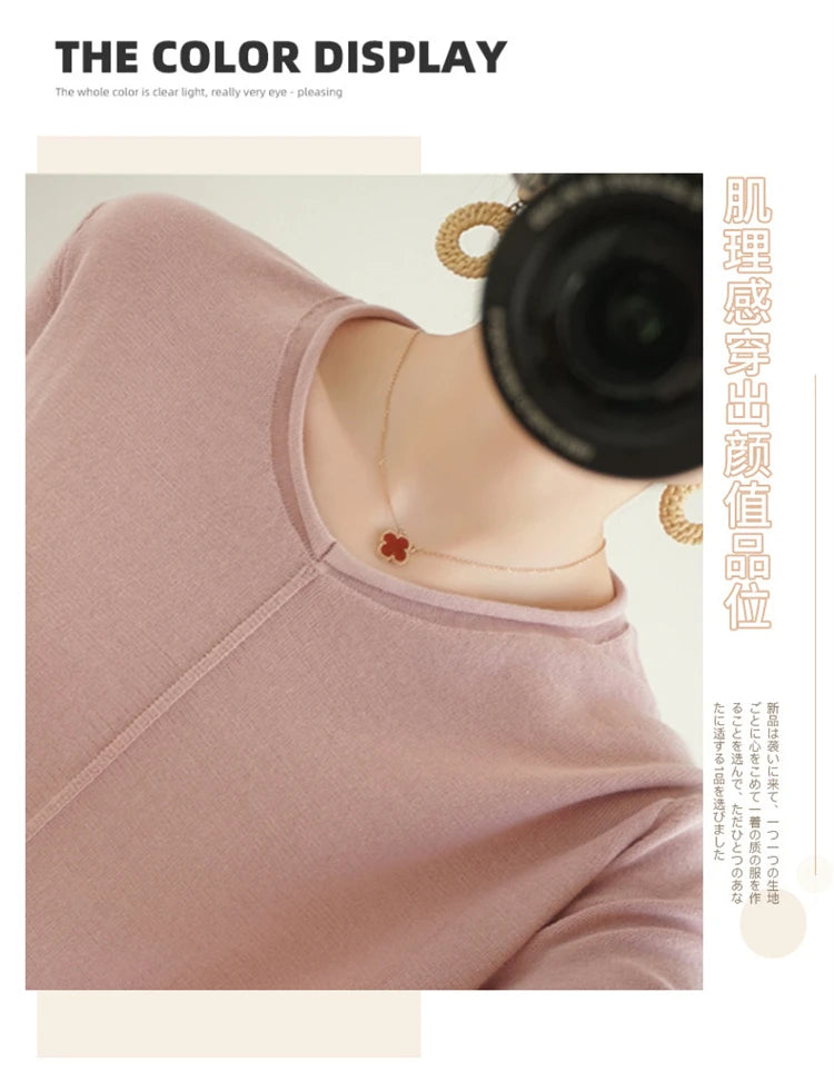 2023 Autumn/Winter Women's New Pullover Casual Solid 100% Cotton Knitted V-Neck Loose Sweater Fashion Soft Breathable Top