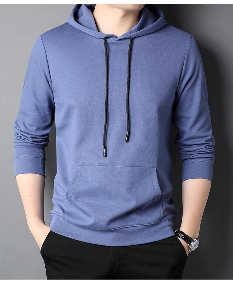 Spring Autumn Thin Pure Cotton Hoodie Men's Slim Fit Korean Sle Trendy  Color Long Sve T-irt Casual Comfortable