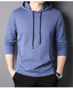 Spring Autumn Thin Pure Cotton Hoodie Men's Slim Fit Korean Sle Trendy  Color Long Sve T-irt Casual Comfortable