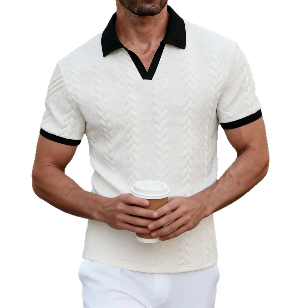 Men's Casual Knitted Polo Shirt Short Sleeve Pure Color Business Style Neck Roll up Summer Fashion City Wear for 24-35 Years Old