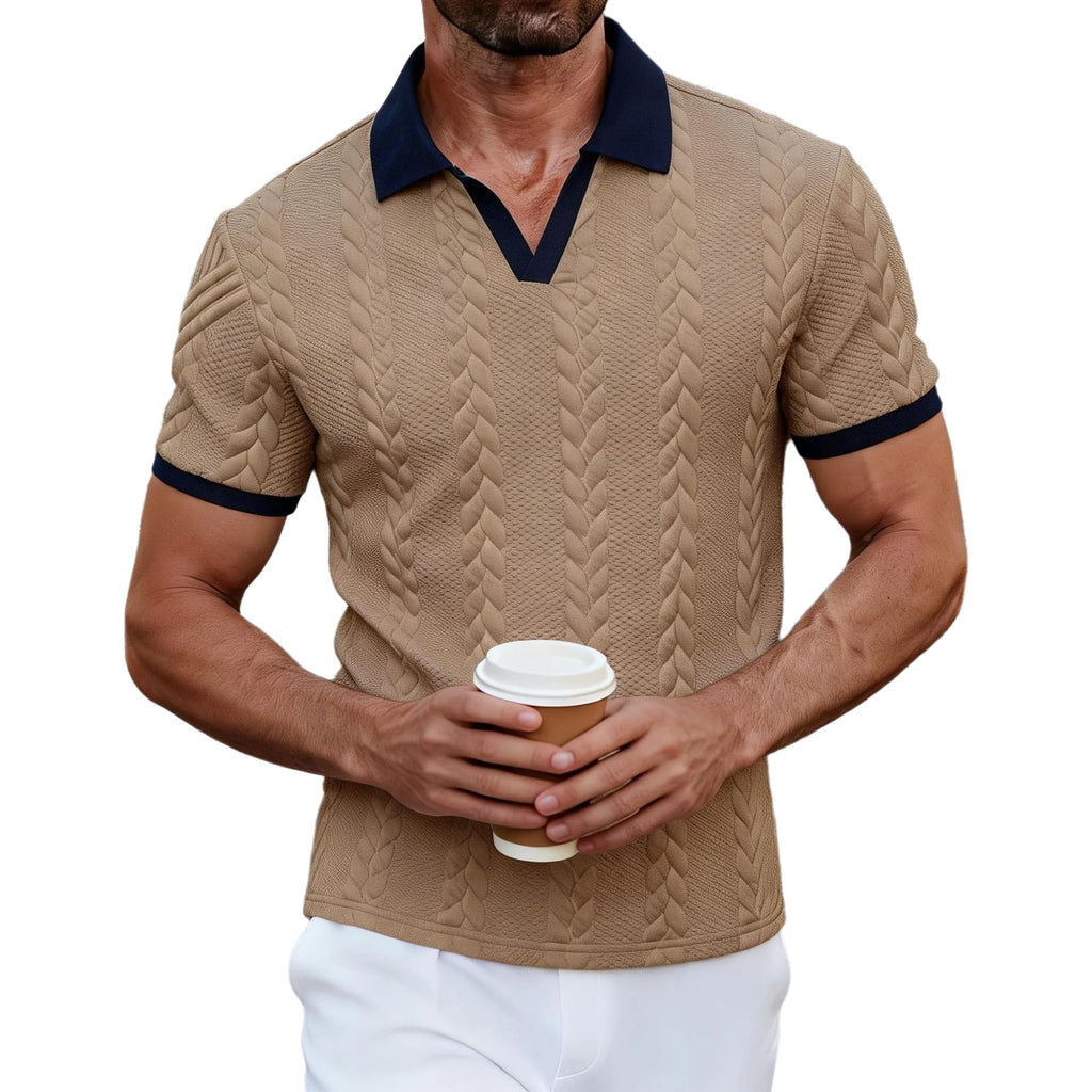 Men's Casual Knitted Polo Shirt Short Sleeve Pure Color Business Style Neck Roll up Summer Fashion City Wear for 24-35 Years Old