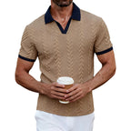Men's Casual Knitted Polo Shirt Short Sleeve Pure Color Business Style Neck Roll up Summer Fashion City Wear for 24-35 Years Old