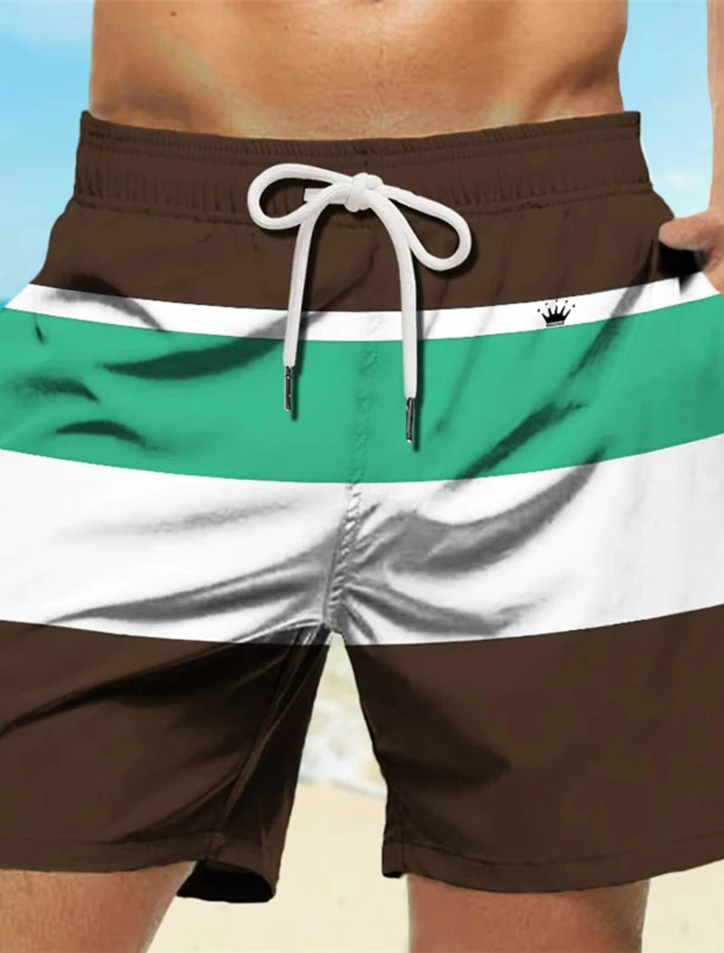 Stripe Graphic Men's Resort Shorts 3D Printed New Design Board Shorts Swim Trunks Summer Drawstring Hawaiian Style Men Swimsuit