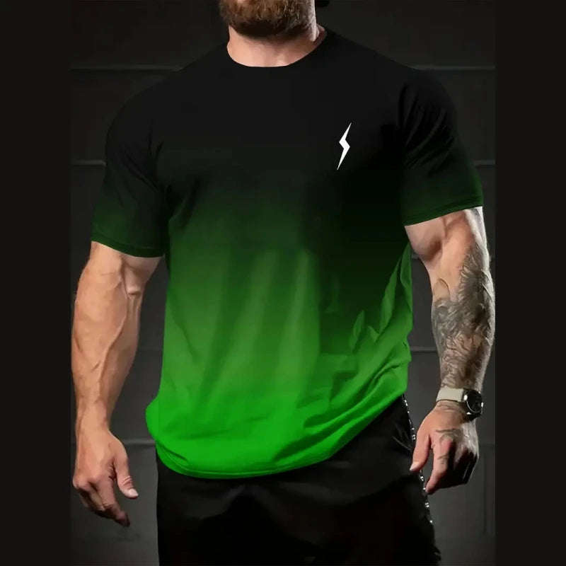 Men's Gradient Color Pattern TShirt Casual BreathO-Neck Short Sleeve Tee For Outdoor Activities Summer Oversized Streetwear Tops