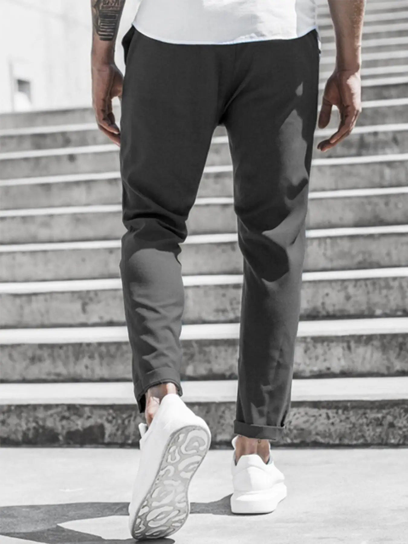 Men's Solid Color Casual Pants with Drawstring Waist Regular Fit Comfy Trousers with Pockets for Spring And Fall