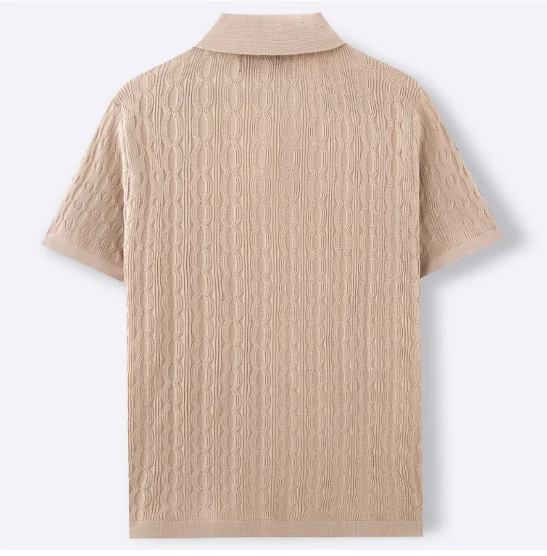 Summe Embroidery Men's Short Sleeved Fashion knitted Shirt 2025 Men's Business Solid Color Casual Button Cardigan POLO Shirt Top