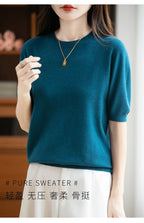 Fall/winter women's O-neck basic warm casual pullover fashion short sleeve 100% wool 22-color knitted sweater.