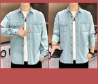 New Men's Denim Shirt Pure Cotton Washed Fashion Top Youth Style Japanese Design Autumn Collection Slim Fit Long Sleeve Casua...
