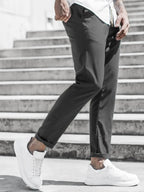 Men's Solid Color Casual Pants with Drawstring Waist Regular Fit Comfy Trousers with Pockets for Spring And Fall