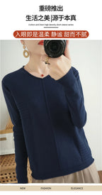 2023 Autumn/Winter Women's New Pullover Casual Solid 100% Cotton Knitted V-Neck Loose Sweater Fashion Soft Breathable Top
