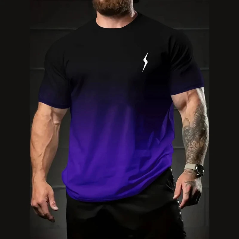Men's Gradient Color Pattern TShirt Casual BreathO-Neck Short Sleeve Tee For Outdoor Activities Summer Oversized Streetwear Tops