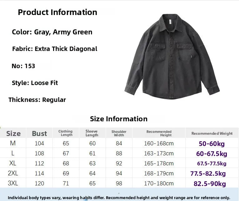 Retro American Workwear Long Sleeve Men's Denim Shirt Jacket Autumn Loose Hunting Style Casual Fashion Outerwear Coat