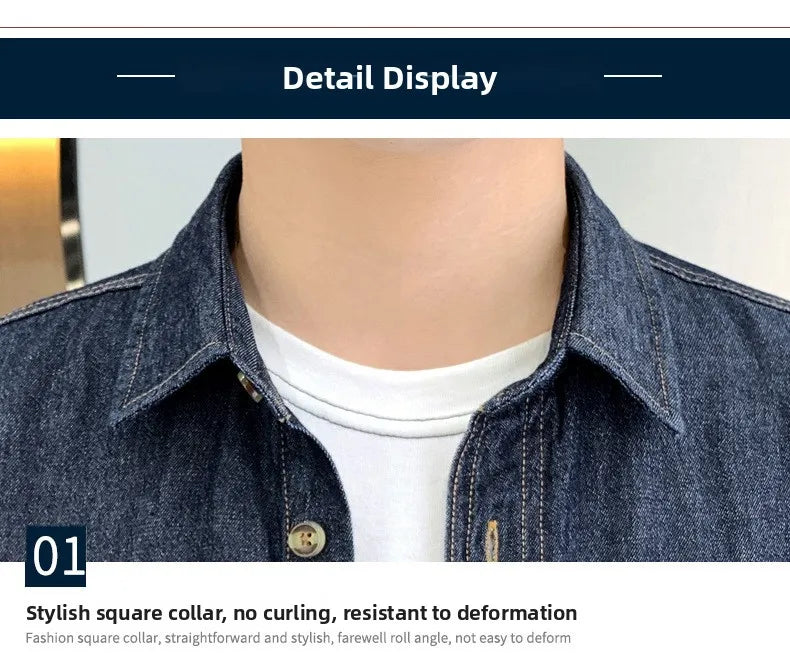 New Men's Denim Shirt Pure Cotton Washed Fashion Top Youth Style Japanese Design Autumn Collection Slim Fit Long Sleeve Casua...