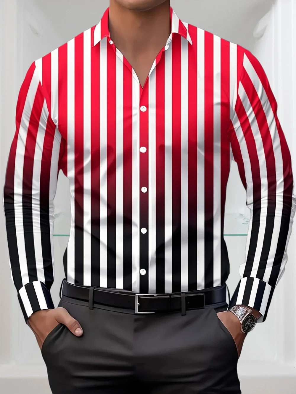 New Selected Men's Spring and Summer Retro Striped Shirts Long Sleeved Single Breasted Button Tops Trendy Casual Men's Clothing