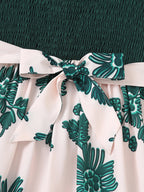 Girls' Summer Cute Woven Hug Micro Elastic Printed Princess Dress Girls' Short Sleeves Fashionable Splicing Skirt