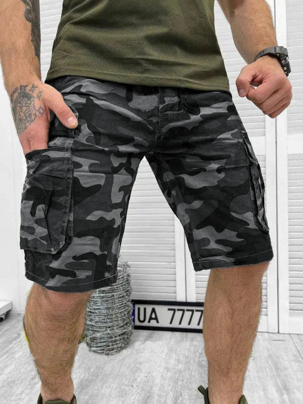 Summer new men's fashionable workwear shorts, outdoor casual camouflage shorts, five quarter pants for men