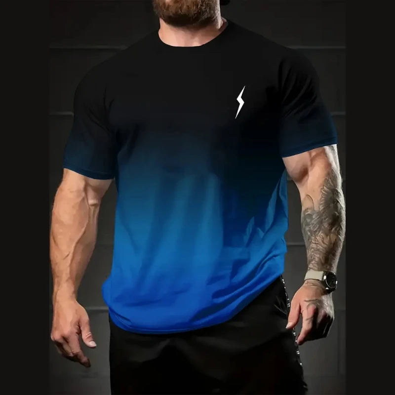 Gradient Men's T-Shirt Lightning Print Short Sleeve T-Shirt For Men Summer Casual Man   Oversized Quick Dry Sports Shirts