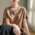 Summer V-neck 100% Cotton Short-Sleeved T-Shirt Women's Loose Mercerized Cotton Half-Sleeve Bottoming Shirt White High-end Top
