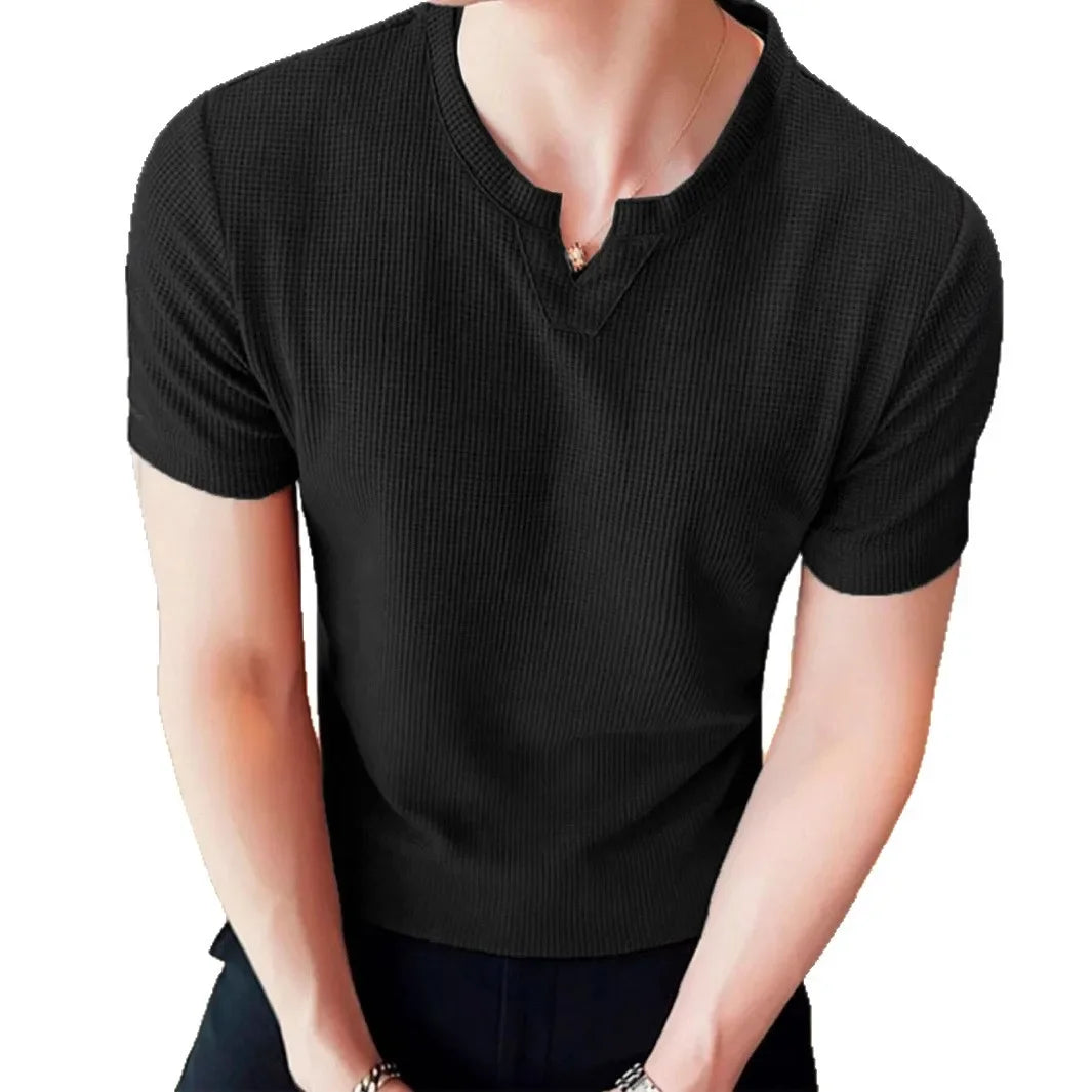 Men's Sporty V-Neck T-Shirt Breathable Casual Summer Top Comfortable Advanced Feeling Male Model Summer Season Crew Neck